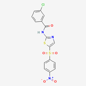 molecular formula C16H10ClN3O5S2 B2686793 3-chloro-N-(5-((4-nitrophenyl)sulfonyl)thiazol-2-yl)benzamide CAS No. 302548-41-0