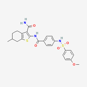 molecular formula C24H25N3O5S2 B2686797 2-(4-(4-甲氧基苯基磺酰氨基)苯甲酰胺)-6-甲基-4,5,6,7-四氢苯并[b]噻吩-3-甲酰胺 CAS No. 886911-18-8