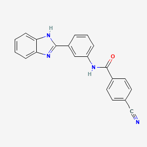 molecular formula C21H14N4O B2686798 N-[3-(1H-benzimidazol-2-yl)phenyl]-4-cyanobenzamide CAS No. 477493-21-3