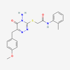 molecular formula C20H21N5O3S B2686804 2-({4-amino-6-[(4-methoxyphenyl)methyl]-5-oxo-4,5-dihydro-1,2,4-triazin-3-yl}sulfanyl)-N-(2-methylphenyl)acetamide CAS No. 886966-17-2