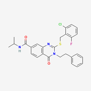 molecular formula C27H25ClFN3O2S B2686827 2-((2-氯-6-氟苄基)硫)-N-异丙基-4-酮-3-苯乙基-3,4-二氢喹唑啉-7-甲酸酯 CAS No. 1115313-80-8