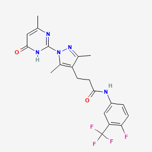 molecular formula C20H19F4N5O2 B2686847 3-(3,5-dimethyl-1-(4-methyl-6-oxo-1,6-dihydropyrimidin-2-yl)-1H-pyrazol-4-yl)-N-(4-fluoro-3-(trifluoromethyl)phenyl)propanamide CAS No. 1172092-46-4