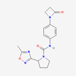 molecular formula C17H19N5O3 B2686853 2-(5-methyl-1,2,4-oxadiazol-3-yl)-N-[4-(2-oxoazetidin-1-yl)phenyl]pyrrolidine-1-carboxamide CAS No. 2093639-24-6
