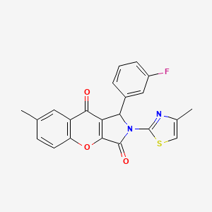 molecular formula C22H15FN2O3S B2686878 1-(3-Fluorophenyl)-7-methyl-2-(4-methylthiazol-2-yl)-1,2-dihydrochromeno[2,3-c]pyrrole-3,9-dione CAS No. 848685-75-6