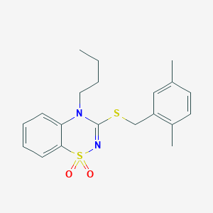 B2686926 4-butyl-3-((2,5-dimethylbenzyl)thio)-4H-benzo[e][1,2,4]thiadiazine 1,1-dioxide CAS No. 893790-46-0