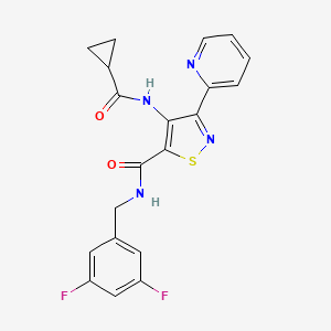 molecular formula C20H16F2N4O2S B2686962 4-[(cyclopropylcarbonyl)amino]-N-(3,5-difluorobenzyl)-3-pyridin-2-ylisothiazole-5-carboxamide CAS No. 1251691-40-3