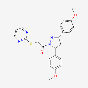 molecular formula C23H22N4O3S B2686965 1-(3,5-双(4-甲氧苯基)-4,5-二氢-1H-吡唑-1-基)-2-(嘧啶-2-基硫)乙酮 CAS No. 403837-58-1