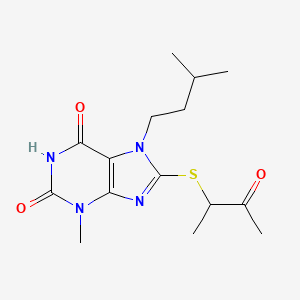 molecular formula C15H22N4O3S B2686971 7-isopentyl-3-methyl-8-((3-oxobutan-2-yl)thio)-1H-purine-2,6(3H,7H)-dione CAS No. 378199-88-3