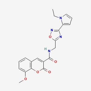 molecular formula C20H18N4O5 B2686980 N-((3-(1-ethyl-1H-pyrrol-2-yl)-1,2,4-oxadiazol-5-yl)methyl)-8-methoxy-2-oxo-2H-chromene-3-carboxamide CAS No. 2034453-98-8