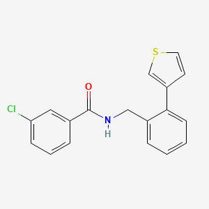 molecular formula C18H14ClNOS B2686993 3-chloro-N-(2-(thiophen-3-yl)benzyl)benzamide CAS No. 1797713-77-9