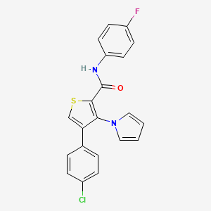 molecular formula C21H14ClFN2OS B2687002 4-(4-chlorophenyl)-N-(4-fluorophenyl)-3-(1H-pyrrol-1-yl)thiophene-2-carboxamide CAS No. 1359001-75-4