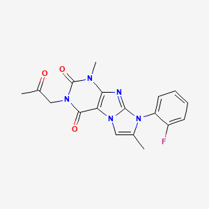 molecular formula C18H16FN5O3 B2687011 6-(2-Fluorophenyl)-4,7-dimethyl-2-(2-oxopropyl)purino[7,8-a]imidazole-1,3-dione CAS No. 878729-86-3
