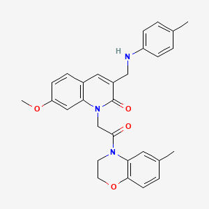 molecular formula C29H29N3O4 B2687044 7-methoxy-1-(2-(6-methyl-2H-benzo[b][1,4]oxazin-4(3H)-yl)-2-oxoethyl)-3-((p-tolylamino)methyl)quinolin-2(1H)-one CAS No. 941977-75-9