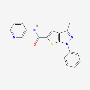 molecular formula C18H14N4OS B2687050 3-methyl-1-phenyl-N-(pyridin-3-yl)-1H-thieno[2,3-c]pyrazole-5-carboxamide CAS No. 306958-80-5