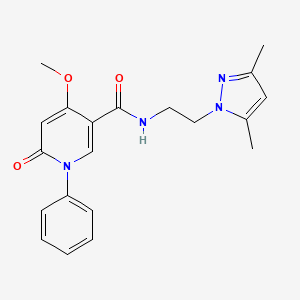 molecular formula C20H22N4O3 B2687069 N-(2-(3,5-二甲基-1H-吡唑-1-基)乙基)-4-甲氧基-6-氧代-1-苯基-1,6-二氢吡啶-3-甲酰胺 CAS No. 2034551-98-7