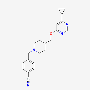 molecular formula C21H24N4O B2687082 4-((4-(((6-环丙基嘧啶-4-基)氧基)甲基哌啶-1-基)甲基)苯田腈 CAS No. 2320503-89-5