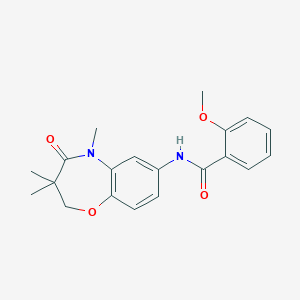 molecular formula C20H22N2O4 B2687110 2-甲氧基-N-(3,3,5-三甲基-4-氧代-2,3,4,5-四氢苯并[b][1,4]噁唑啉-7-基)苯甲酰胺 CAS No. 921812-06-8