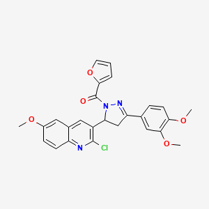 molecular formula C26H22ClN3O5 B2687118 [3-(2-Chloro-6-methoxyquinolin-3-yl)-5-(3,4-dimethoxyphenyl)-3,4-dihydropyrazol-2-yl]-(furan-2-yl)methanone CAS No. 442649-72-1
