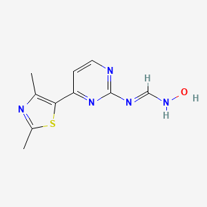 molecular formula C10H11N5OS B2687126 N'-[4-(2,4-dimethyl-1,3-thiazol-5-yl)pyrimidin-2-yl]-N-hydroxymethanimidamide CAS No. 566149-74-4