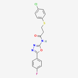 molecular formula C17H13ClFN3O2S B2687135 3-(4-chlorophenyl)sulfanyl-N-[5-(4-fluorophenyl)-1,3,4-oxadiazol-2-yl]propanamide CAS No. 896018-84-1