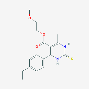 molecular formula C17H22N2O3S B2687138 2-甲氧基乙基 4-(4-乙基苯基)-6-甲基-2-硫代-1,2,3,4-四氢嘧啶-5-羧酸酯 CAS No. 609793-39-7