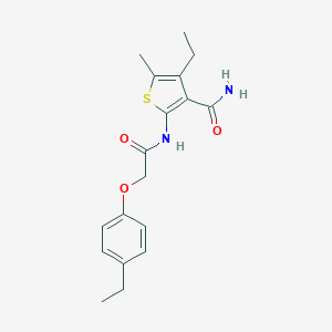 molecular formula C18H22N2O3S B268714 4-Ethyl-2-{[(4-ethylphenoxy)acetyl]amino}-5-methyl-3-thiophenecarboxamide 