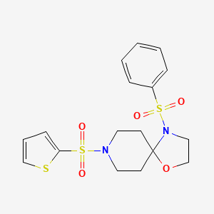 molecular formula C17H20N2O5S3 B2687143 4-(苯基磺酰基)-8-(噻吩-2-基磺酰基)-1-氧杂-4,8-二氮杂螺[4.5]癸烷 CAS No. 903277-70-3