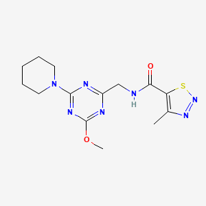 molecular formula C14H19N7O2S B2687173 N-((4-甲氧基-6-(哌啶-1-基)-1,3,5-三嘧啶-2-基)甲基)-4-甲基-1,2,3-噻二唑-5-羧酰胺 CAS No. 2034352-57-1