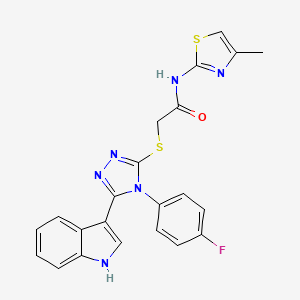 molecular formula C22H17FN6OS2 B2687182 2-((4-(4-氟苯基)-5-(1H-吲哚-3-基)-4H-1,2,4-三唑-3-基)硫基)-N-(4-甲基噻唑-2-基)乙酰胺 CAS No. 852167-70-5