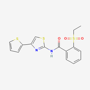 molecular formula C16H14N2O3S3 B2687190 2-(乙烷磺酰)-N-[4-(噻吩-2-基)-1,3-噻唑-2-基]苯甲酰胺 CAS No. 896364-72-0
