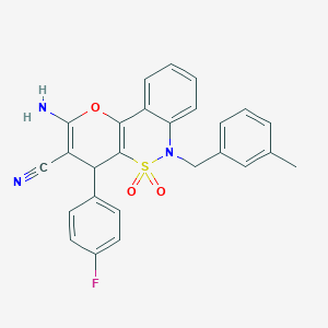 molecular formula C26H20FN3O3S B2687211 2-Amino-4-(4-fluorophenyl)-6-(3-methylbenzyl)-4,6-dihydropyrano[3,2-c][2,1]benzothiazine-3-carbonitrile 5,5-dioxide CAS No. 893297-64-8