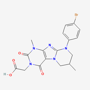 molecular formula C18H18BrN5O4 B2687222 2-(9-(4-bromophenyl)-1,7-dimethyl-2,4-dioxo-1,2,6,7,8,9-hexahydropyrimido[2,1-f]purin-3(4H)-yl)acetic acid CAS No. 919023-71-5