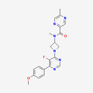 molecular formula C21H21FN6O2 B2687224 N-[1-[5-Fluoro-6-(4-methoxyphenyl)pyrimidin-4-yl]azetidin-3-yl]-N,5-dimethylpyrazine-2-carboxamide CAS No. 2380177-79-5