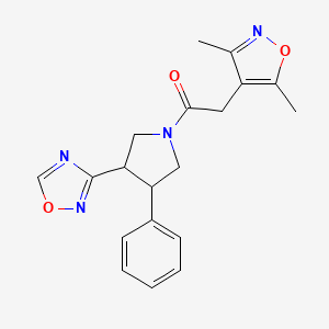 molecular formula C19H20N4O3 B2687239 1-(3-(1,2,4-Oxadiazol-3-yl)-4-phenylpyrrolidin-1-yl)-2-(3,5-dimethylisoxazol-4-yl)ethanone CAS No. 2034324-18-8