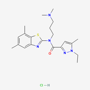 molecular formula C21H30ClN5OS B2687273 N-(3-(dimethylamino)propyl)-N-(5,7-dimethylbenzo[d]thiazol-2-yl)-1-ethyl-5-methyl-1H-pyrazole-3-carboxamide hydrochloride CAS No. 1323589-55-4