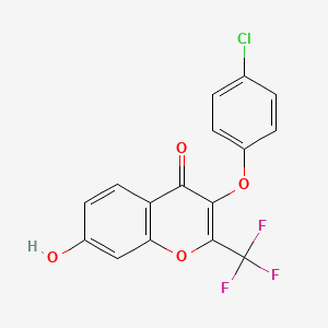 molecular formula C16H8ClF3O4 B2687285 3-(4-氯苯氧基)-7-羟基-2-三氟甲基-咯色啉-4-酮 CAS No. 263744-91-8