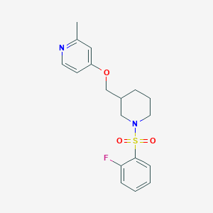 molecular formula C18H21FN2O3S B2687292 4-[[1-(2-Fluorophenyl)sulfonylpiperidin-3-yl]methoxy]-2-methylpyridine CAS No. 2379995-90-9