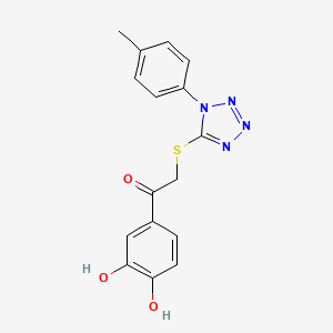 molecular formula C16H14N4O3S B2687293 1-(3,4-Dihydroxyphenyl)-2-[1-(4-methylphenyl)tetrazol-5-yl]sulfanylethanone CAS No. 634169-12-3