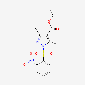 molecular formula C14H15N3O6S B2687297 ethyl 3,5-dimethyl-1-[(2-nitrophenyl)sulfonyl]-1H-pyrazole-4-carboxylate CAS No. 956742-35-1
