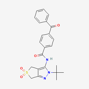molecular formula C23H23N3O4S B2687299 4-benzoyl-N-(2-tert-butyl-5,5-dioxo-4,6-dihydrothieno[3,4-c]pyrazol-3-yl)benzamide CAS No. 449784-57-0