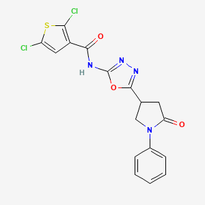 molecular formula C17H12Cl2N4O3S B2687301 2,5-dichloro-N-(5-(5-oxo-1-phenylpyrrolidin-3-yl)-1,3,4-oxadiazol-2-yl)thiophene-3-carboxamide CAS No. 1286711-15-6