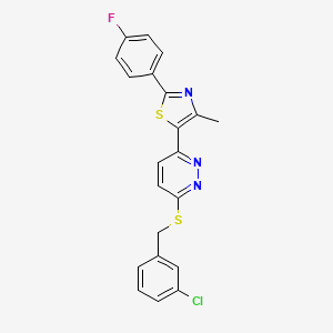 molecular formula C21H15ClFN3S2 B2687303 5-(6-((3-氯苄基)硫基)吡嘧啶-3-基)-2-(4-氟苯基)-4-甲基噻唑 CAS No. 923201-51-8