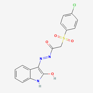 molecular formula C16H12ClN3O4S B2687313 N-(氮代(2-氧吲哚-3-基甲基)-2-((4-氯苯基)磺酰)乙酰胺 CAS No. 1159976-66-5
