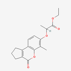 molecular formula C18H20O5 B2687396 Ethyl 2-[(6-methyl-4-oxo-1,2,3,4-tetrahydrocyclopenta[c]chromen-7-yl)oxy]propanoate CAS No. 307548-92-1