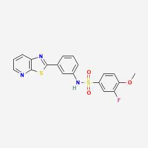 molecular formula C19H14FN3O3S2 B2687397 3-氟-4-甲氧基-N-(3-(噻唑并[5,4-b]吡啶-2-基)苯基)苯甲磺酰胺 CAS No. 896679-02-0