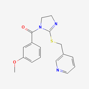 molecular formula C17H17N3O2S B2687403 (3-甲氧苯基)(2-((吡啶-3-基甲基)硫代)-4,5-二氢-1H-咪唑-1-基)甲酮 CAS No. 851807-41-5