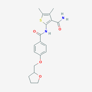 molecular formula C19H22N2O4S B268741 4,5-Dimethyl-2-{[4-(tetrahydro-2-furanylmethoxy)benzoyl]amino}-3-thiophenecarboxamide 