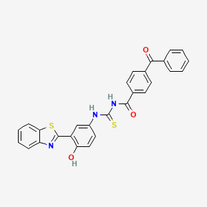 molecular formula C28H19N3O3S2 B2687424 N-((3-(benzo[d]thiazol-2-yl)-4-hydroxyphenyl)carbamothioyl)-4-benzoylbenzamide CAS No. 391896-48-3