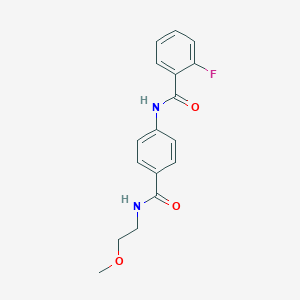 molecular formula C17H17FN2O3 B268747 2-fluoro-N-(4-{[(2-methoxyethyl)amino]carbonyl}phenyl)benzamide 
