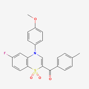 molecular formula C23H18FNO4S B2687487 [6-fluoro-4-(4-methoxyphenyl)-1,1-dioxido-4H-1,4-benzothiazin-2-yl](4-methylphenyl)methanone CAS No. 1114655-90-1